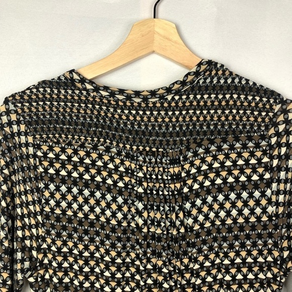 Plenty by Tracy Reese Tan & Black Printed Faux Wrap Long Sleeve Dress S - Picture 6 of 8